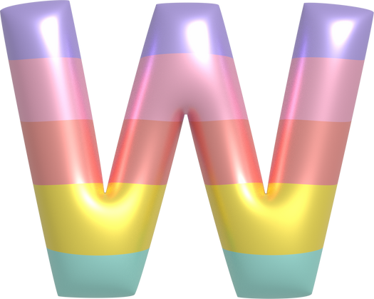 Metallic Balloon alphabet in rainbow tones. Letter W